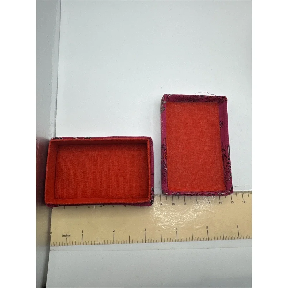 Set Of 2 Asian Ring Jewelry Box Compact Fabric Floral Portable - Rectangle
